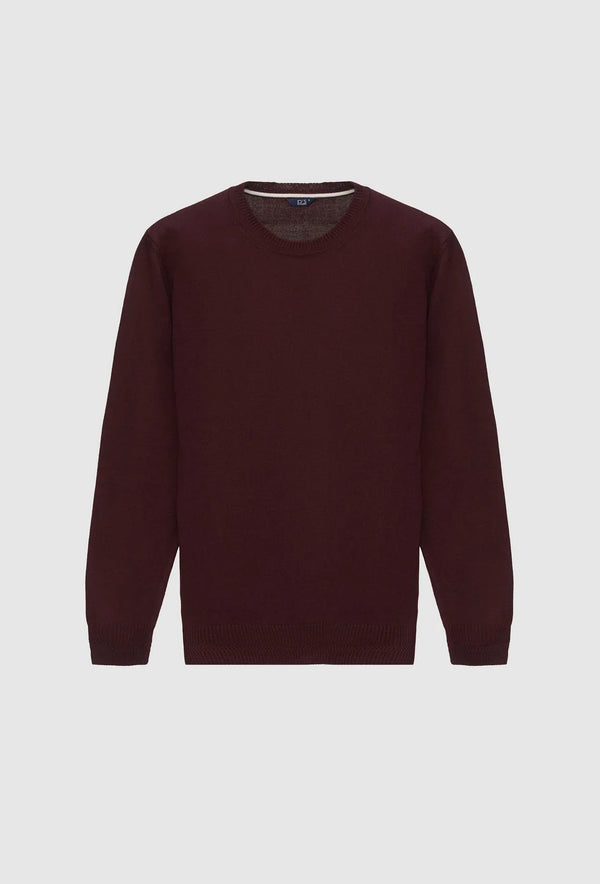 Ds Damat Regular Fit Burgundy Plain Knitted Wool Knitwear Sweater