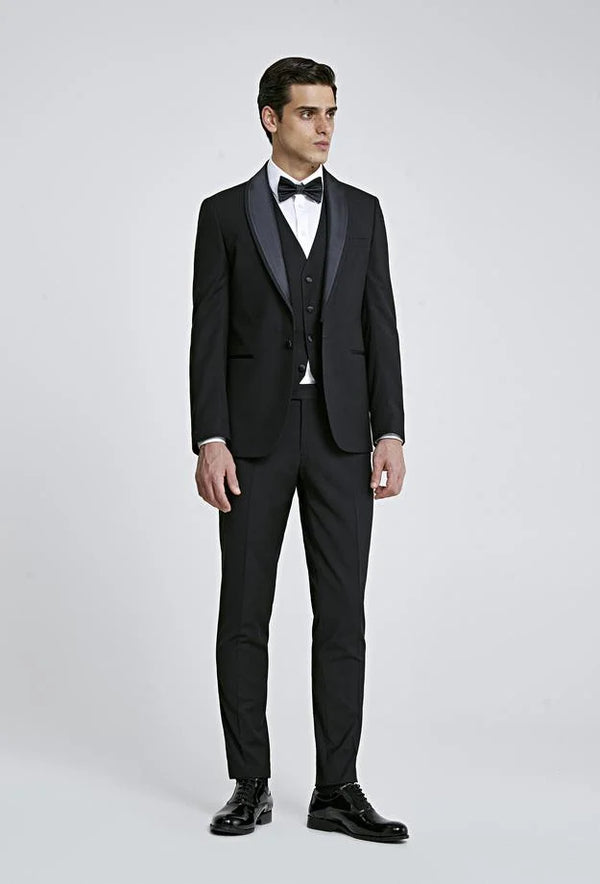 Twn Slim Fit Black Plain Tuxedo Suit with Vest-D'S DAMAT ONLINE