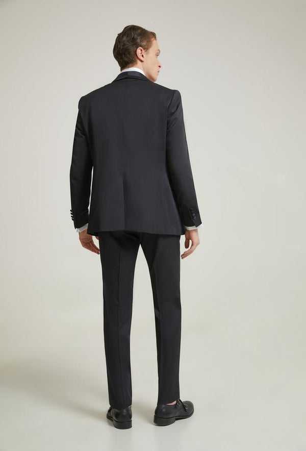 Ds Damat Slim Fit Black Dobby Groom Suit & Tuxedo Vest Suit-D'S DAMAT ONLINE