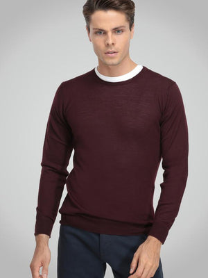 Ds Damat Regular Fit Burgundy Plain Knitted Sweater-D'S DAMAT ONLINE