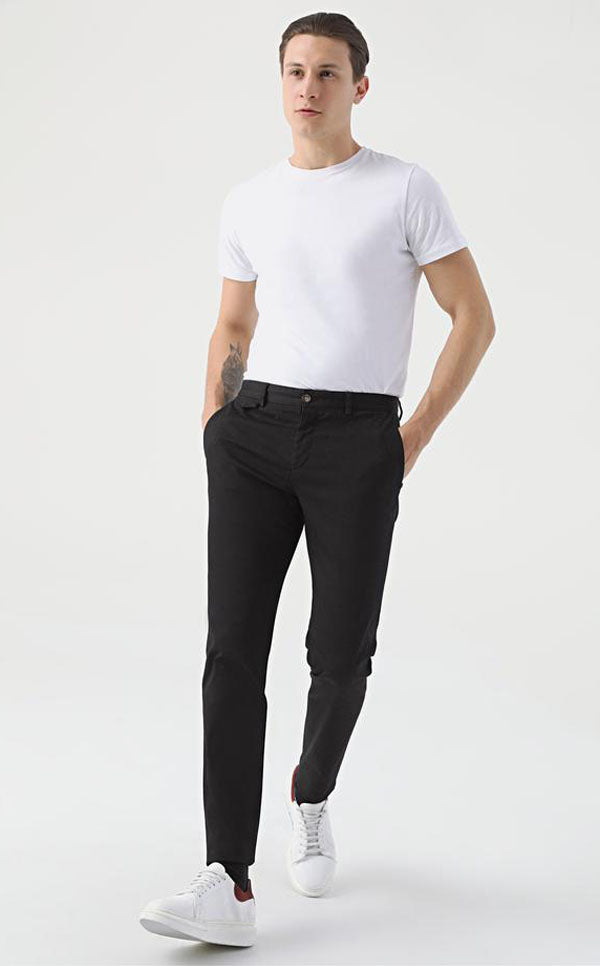 TWN Slim Fit Black Dobby Chino Pants-D'S DAMAT ONLINE