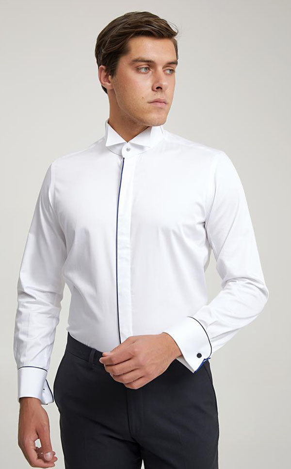 Ds Damat Ceremony Shirt Slim Fit White With Blue Stripe-D'S DAMAT ONLINE