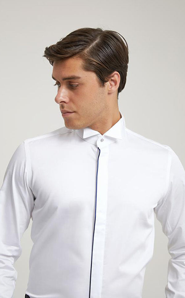 Ds Damat Ceremony Shirt Slim Fit White With Blue Stripe-D'S DAMAT ONLINE