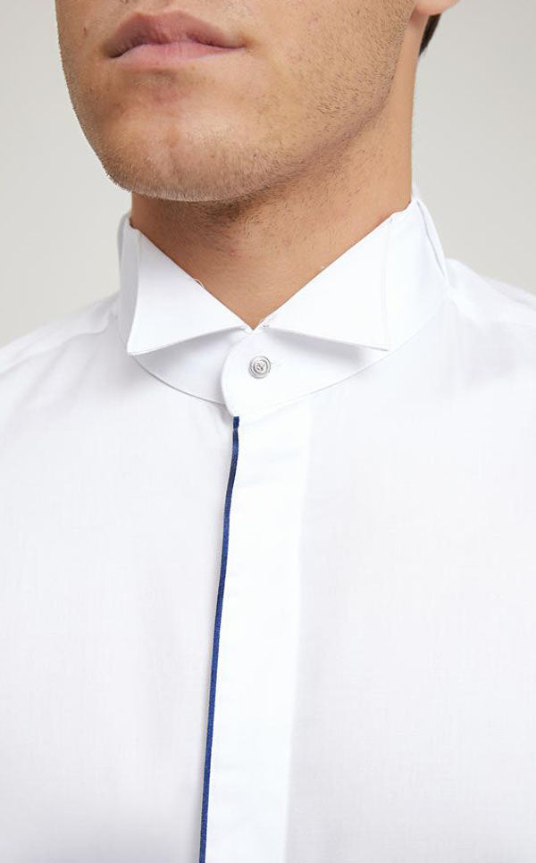 Ds Damat Ceremony Shirt Slim Fit White With Blue Stripe-D'S DAMAT ONLINE