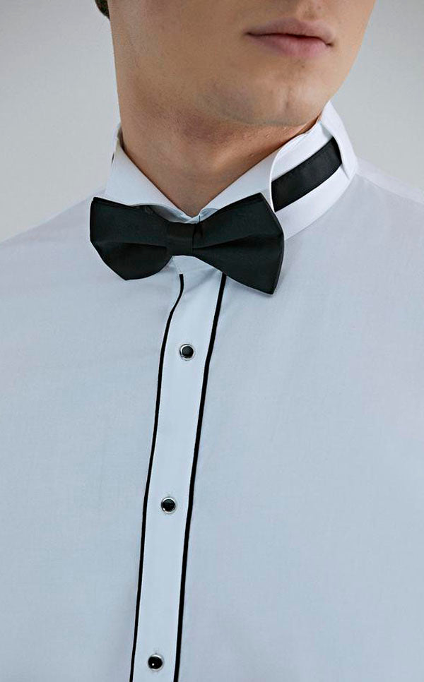Ds Damat Ceremony Shirt Slim Fit White  With Black Stripe-D'S DAMAT ONLINE