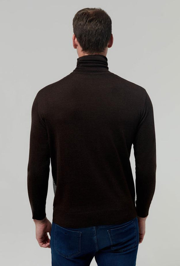 Ds Damat Regular Fit Brown Jacquard Patterned Sweater-D'S DAMAT ONLINE