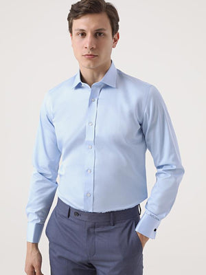 Ds Damat Slim Fit Blue Plain Shirt-D'S DAMAT ONLINE