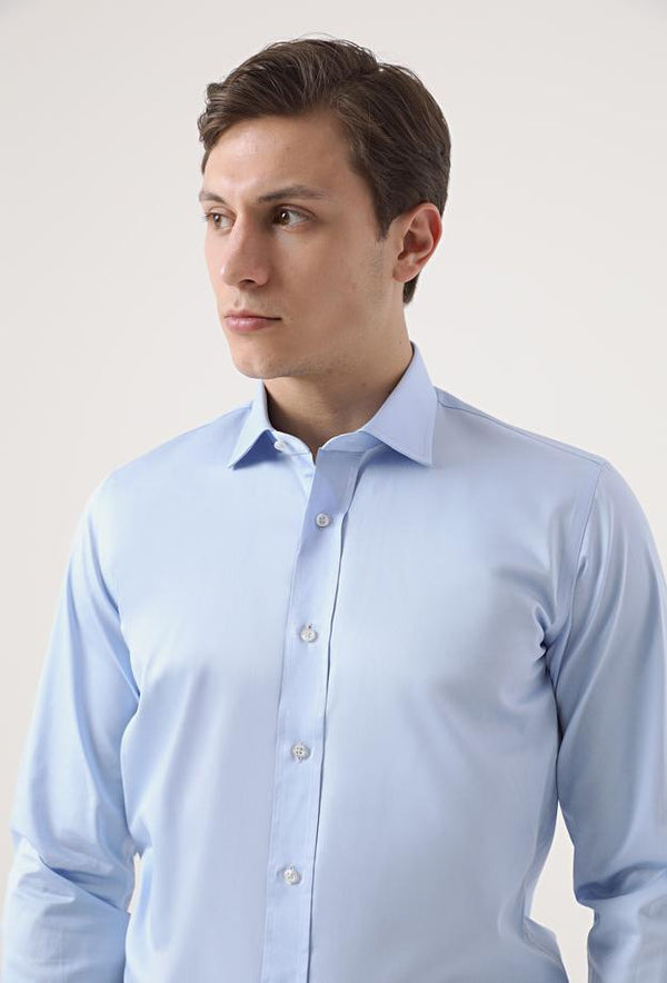 Ds Damat Slim Fit Blue Plain Shirt-D'S DAMAT ONLINE