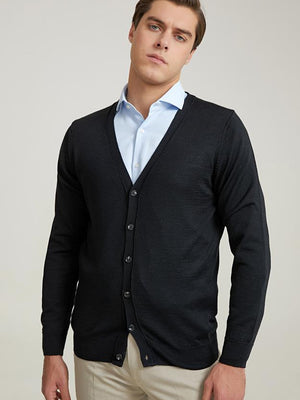 Ds Damat Regular Fit Black Plain Knitted Cardigan-D'S DAMAT ONLINE