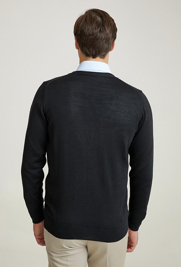 Ds Damat Regular Fit Black Plain Knitted Cardigan-D'S DAMAT ONLINE