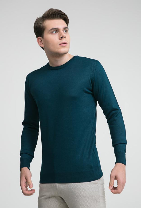 Ds Damat Regular Fit Petrol Plain Knitted Sweater-D'S DAMAT ONLINE