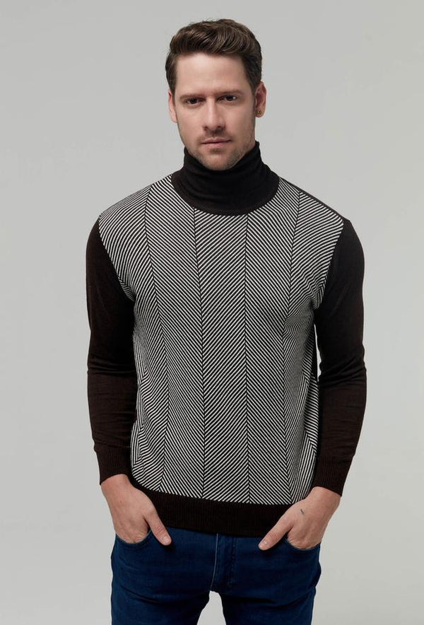 Ds Damat Regular Fit Brown Jacquard Patterned Sweater-D'S DAMAT ONLINE